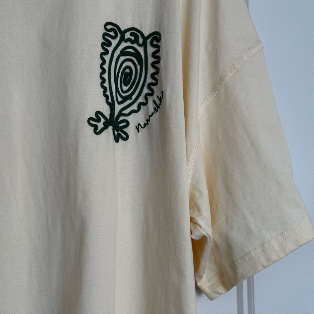 Nanushka Organic Cotton Embroidered Graphic Tee - Cream/Light Butter Yellow - L - Picture 9 of 11